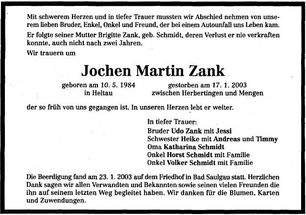 Zank Jochen Martin 1984-2003 Todesanzeige